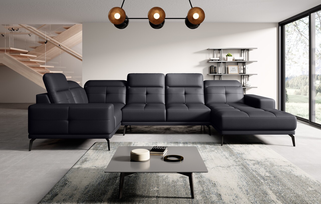 Coltar stanga 6 locuri ELTAP, LT-11SOF, Neviro, 350x201x77 cm, lemn/poliester, negru Colțare